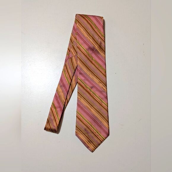 TED BAKER LONDON Pink/Burgundy stripe Silk USA Handmade Necktie/Tie - Picture 1 of 6